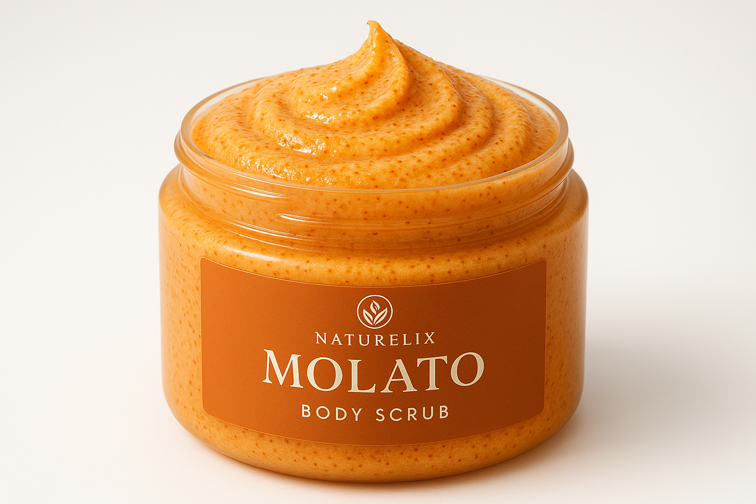 gommage au molato couleur orange avec des grain texture cremeuse avec le logo de naturelix intégré