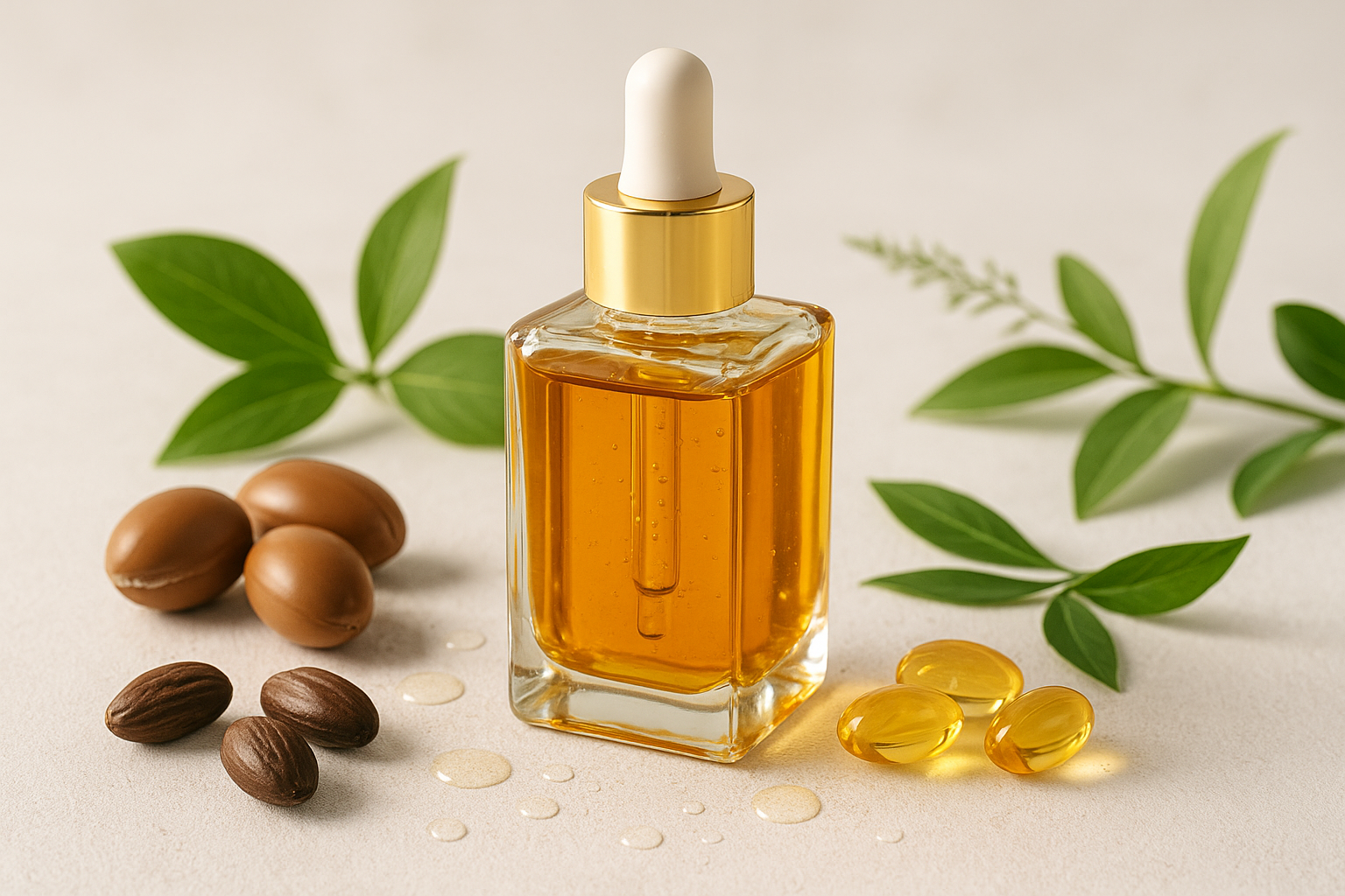 Huile hydratante et régénérante
 huiles végétales (argan, jojoba, glycérine), vitamine E
